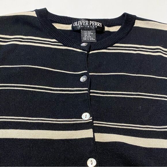 Oliver Perry Knitwear Silk/Cotton Blend Striped Lightweight Cardigan Women's M - Picture 7 of 13
